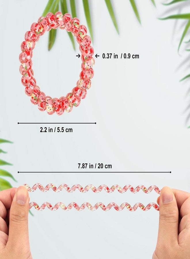 JessLab Spiral Hair Ties for Ladies, 10-Pack Elastic Cute Plastic Coil Bands, No-Damage Accessory for Women and Children with Thick or Thinning Hair, Silkscreen Floral Print - Image 5